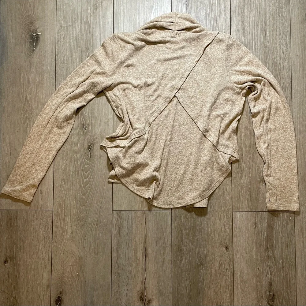 DANSKIN NOW Girls L (10/12) Beige‎ Open Front Waterfall Cozy Cardigan Sweater
